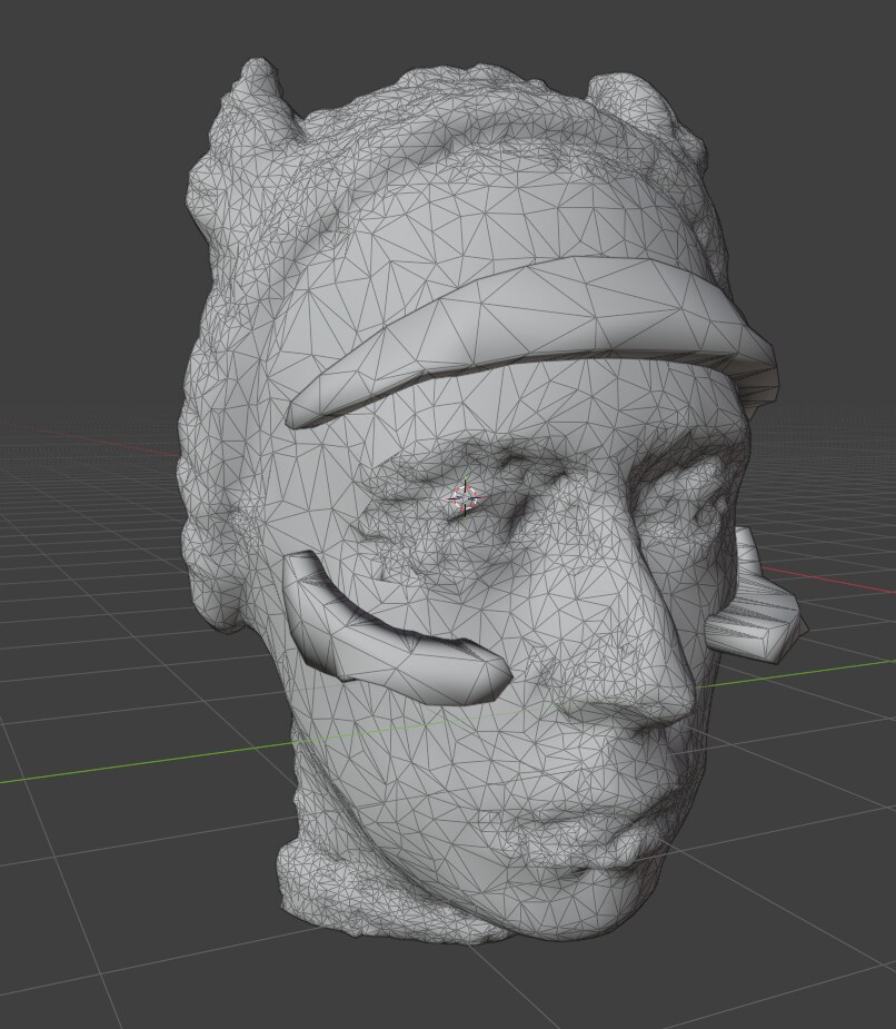 A screenshot of a 3D face scan of the wearer with supports that allow the mask to comfortably rest on their face