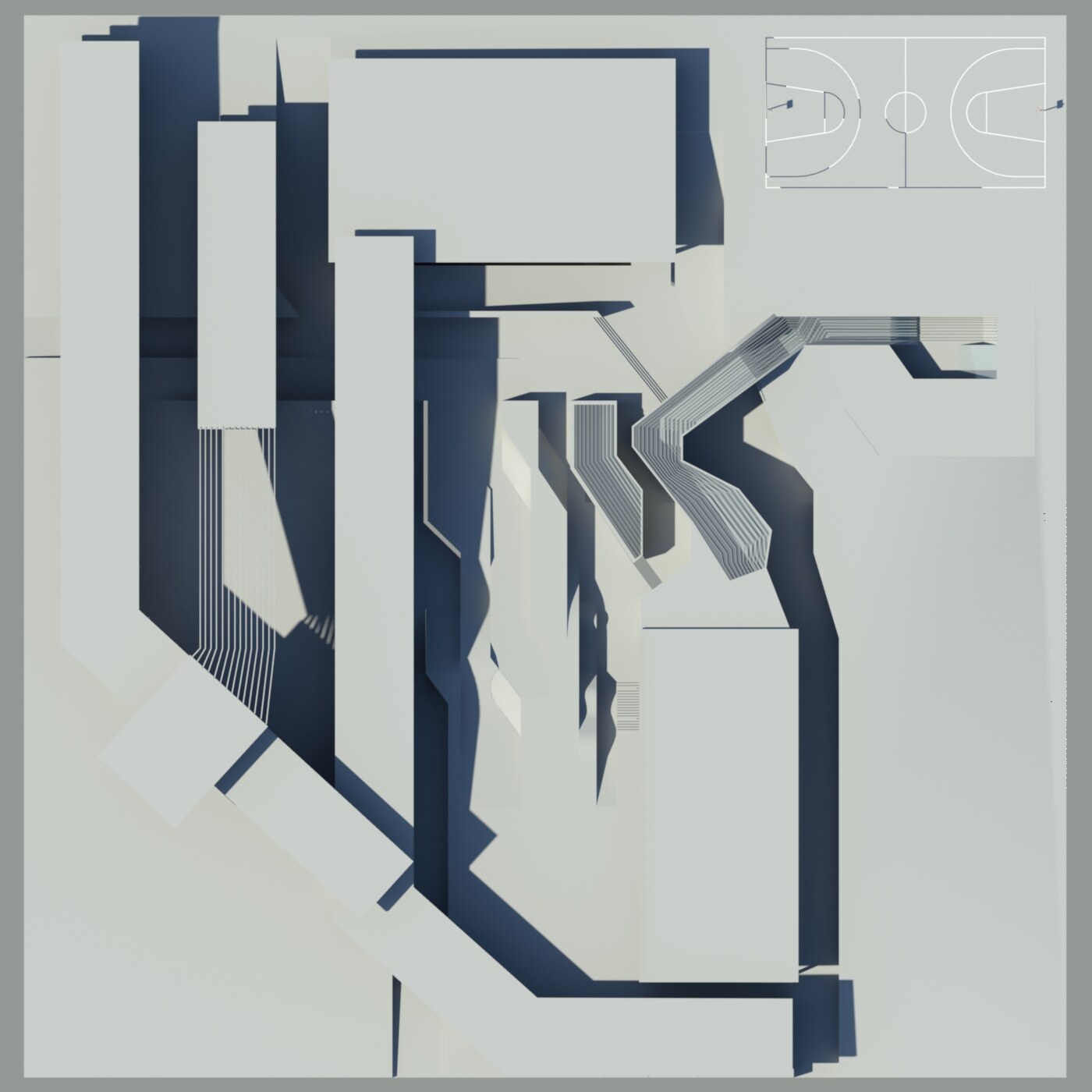 3D-rendered top-view of a skatepark, housing and public infrastructure project