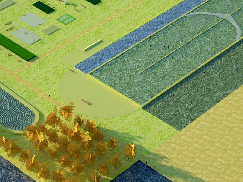 A n axonometric view of a large 3D environment