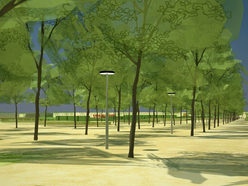 A 3D render using my 3D tree models in an open park