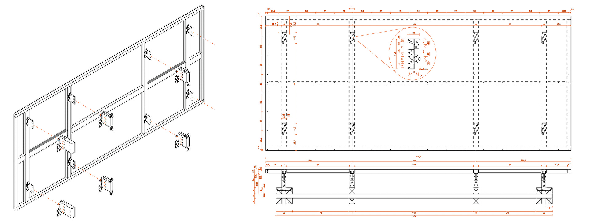 Technical diagrams for pavilion's construction