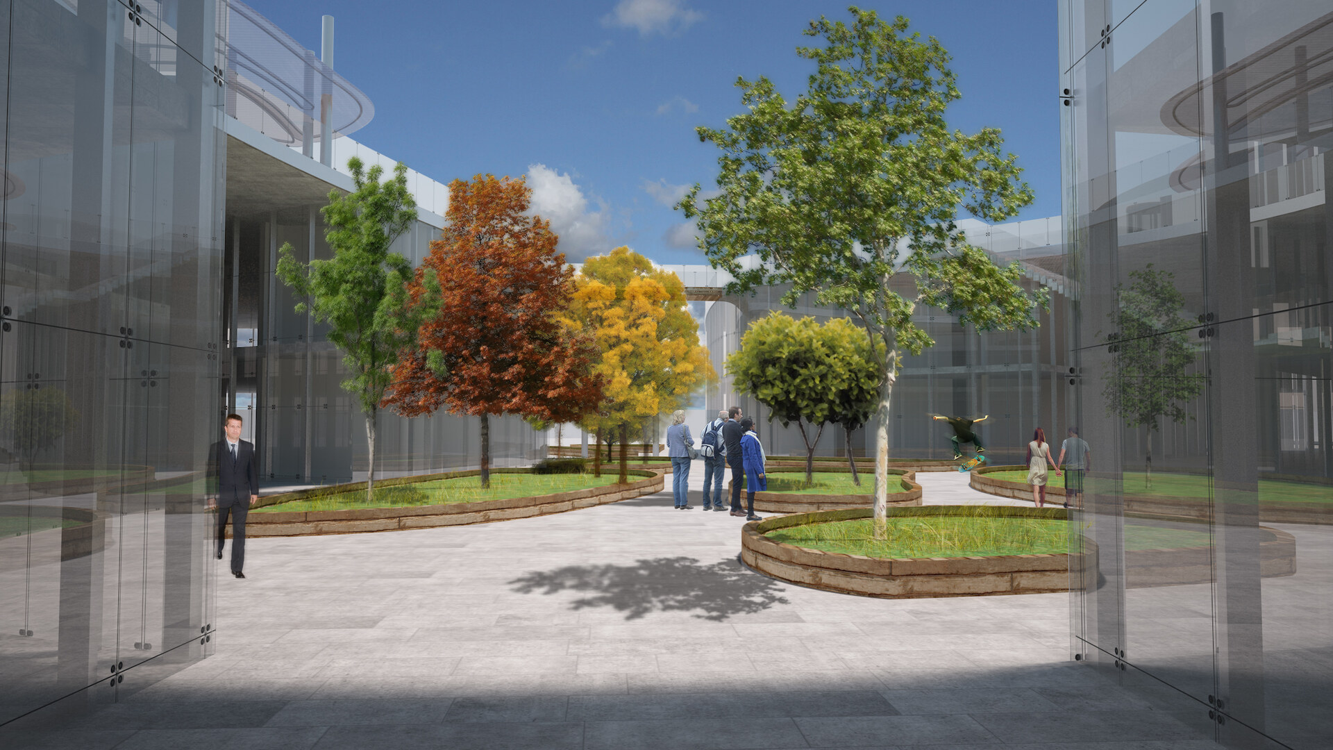 3D view of public park infrastructure integrated into the shopping and cultural center