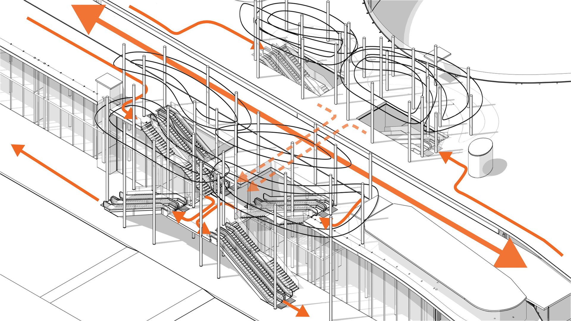 Axonometric view of the main station entrance