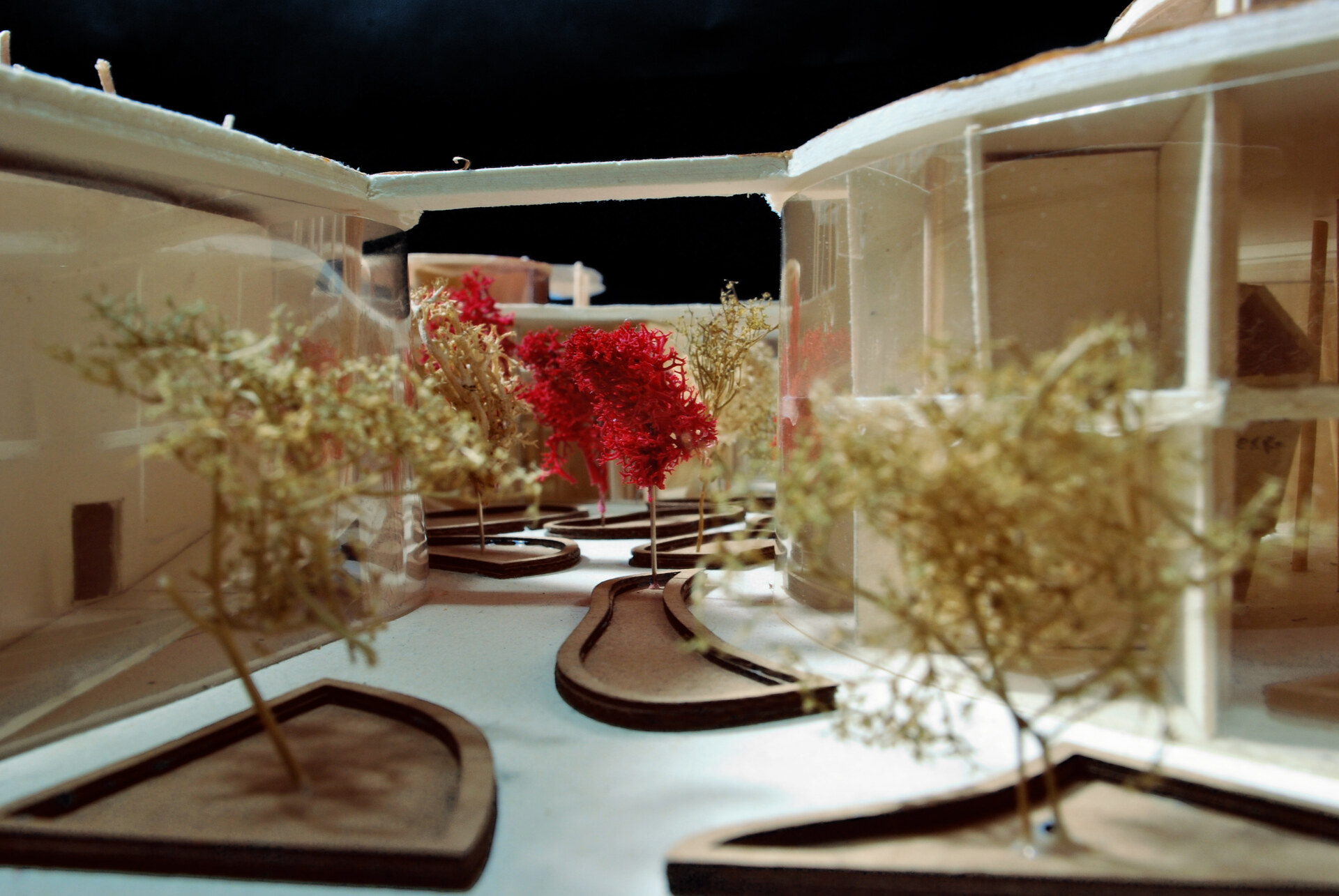 Photo of the scale model viewed from inside one of the public parks