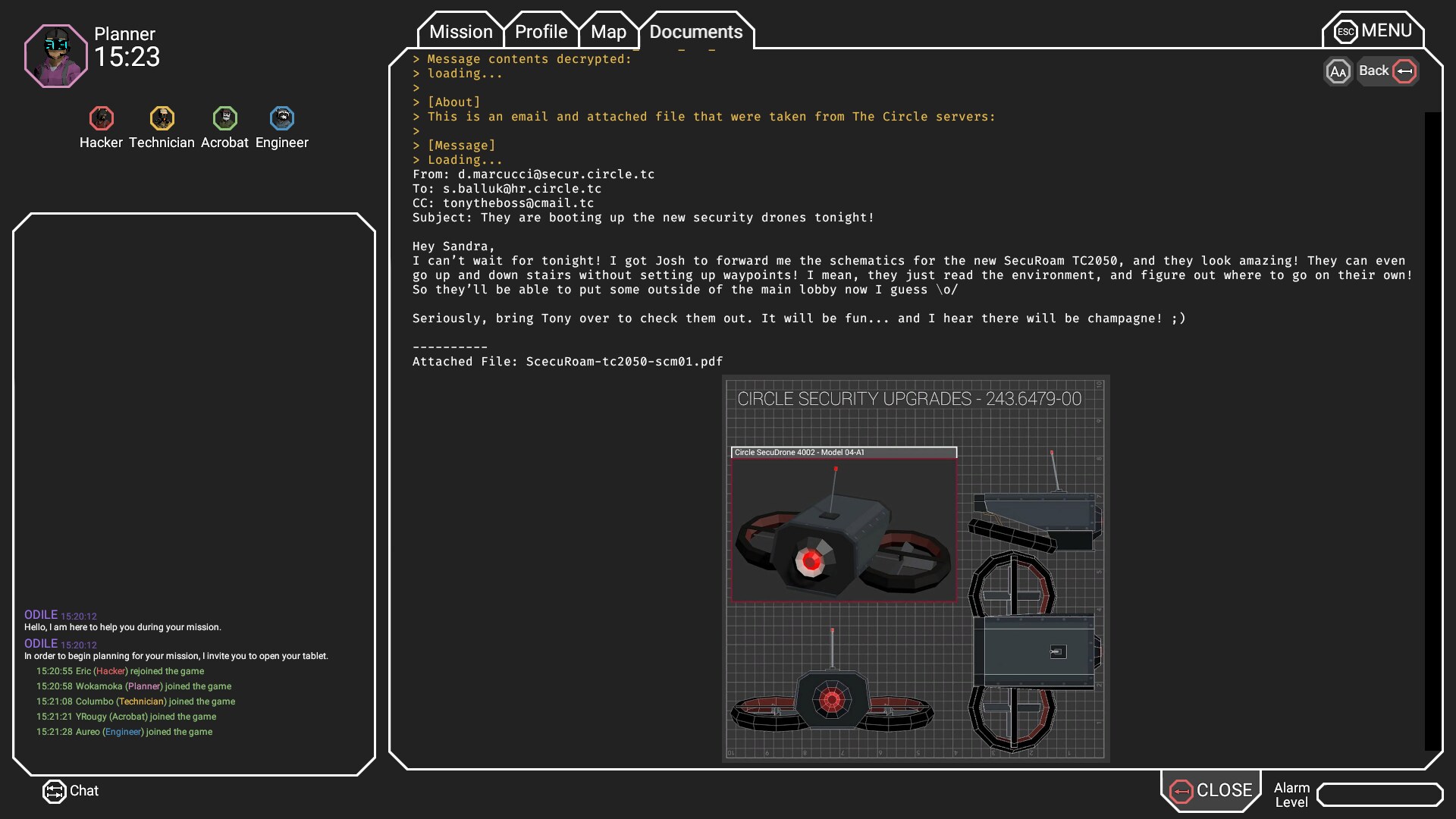 A screenshot of the CinQ mission planning UI with a document showing drone specs