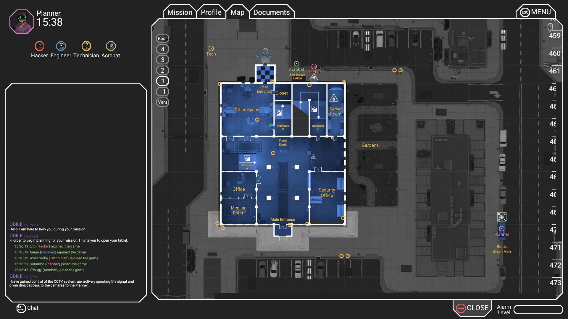 A screenshot of the CinQ live map with character position indicators