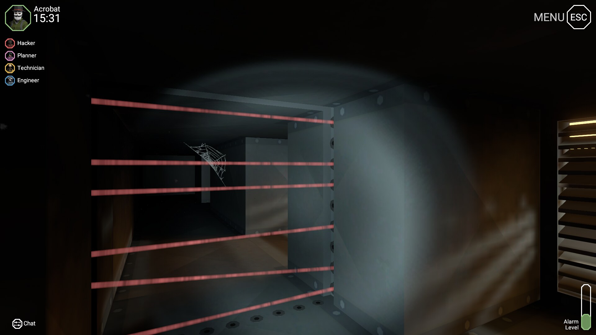 A screenshot of the CinQ venitlation system with lasers blocking the way