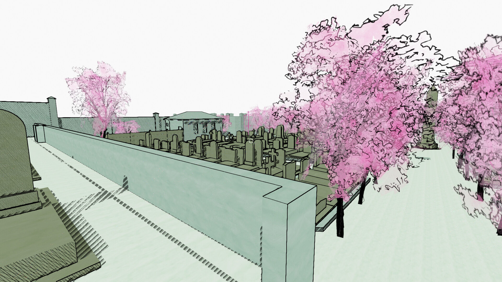 A screenshot of the cemetery level