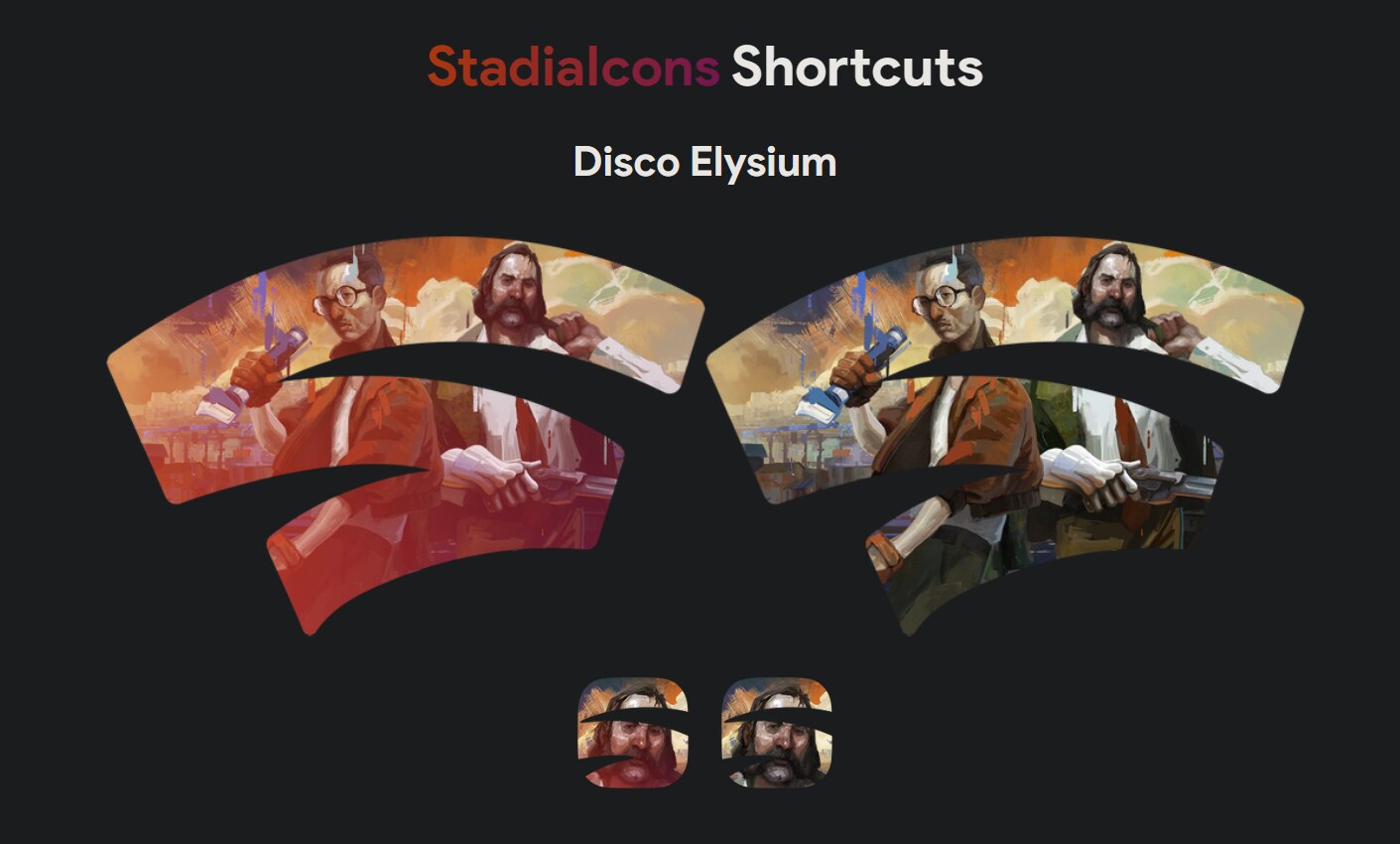 A preview of the StadiaIcons designs for Disco Elysium