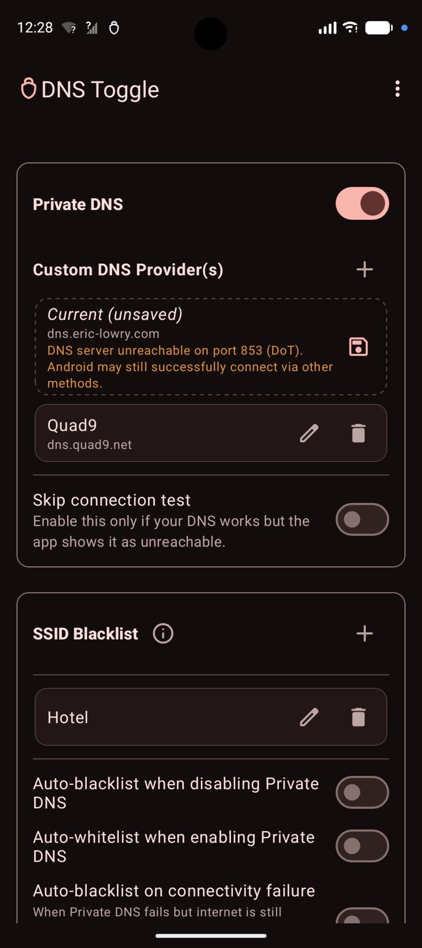 Screenshot of the DNS Toggle configuration menu