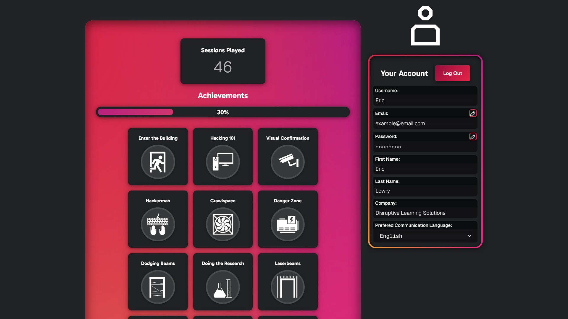 Screenshot of a CinQ account page