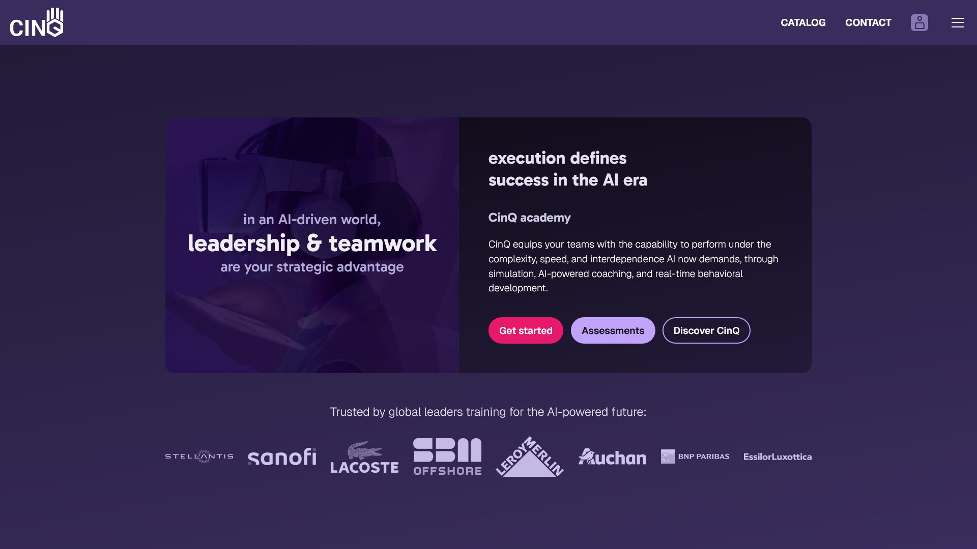 Screenshot of the CinQ website home page