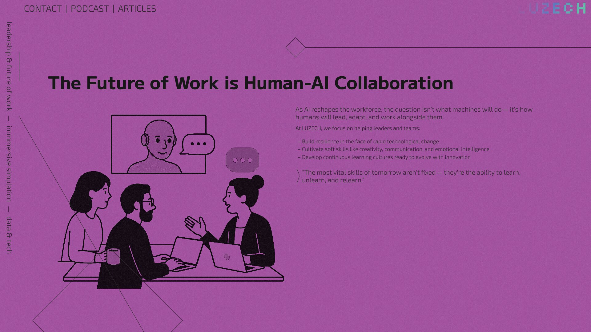 Screenshot of the "Leadership & Future of Work" section of the site