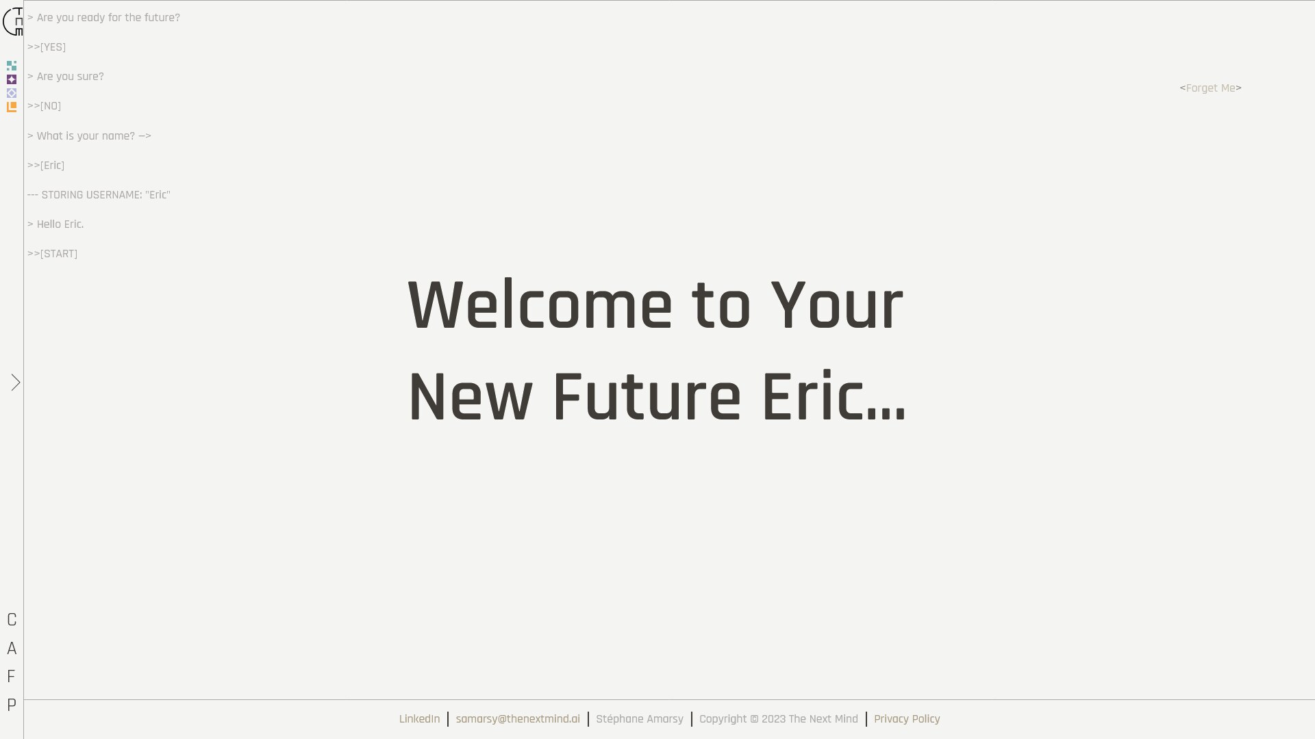 Screenshot of the greeting message on the homepage